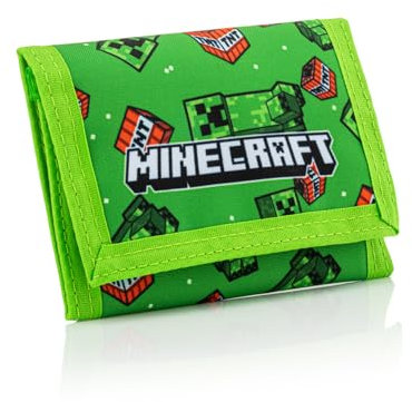 Minecraft Portefeuille pour garçons avec poche zippée pour pièces de monnaie Fermeture Velcro Cadeau pour garçons, Vert, 13x9 cm, Contemporain