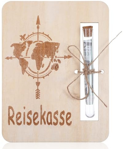 JIEYAO Geldgeschenke Geburtstag, Reisekasse Geldgeschenke Verpackung aus Holz Lustige Reise Geldgeschenk Weltkarte Geldgeschenk Hochzeitsgeschenk Mit Reagenzgläsern und Bindfaden(Reisekasse)