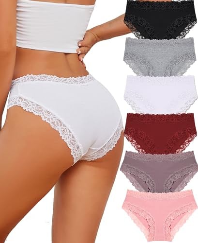 ALL OF SHE 6 Pack Cotton Underwear Women Brazilian Slip Lace Underpants Ladies Panties Sexy Hipster Cheeky Women Underwear Multipack