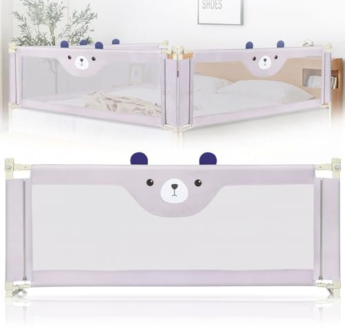 LANTUS Bettgitte, Kinderbettgitter für Kinder Baby, Rausfallschutz Bett mit Vertikaler Hebe und Fallschutzfunktion, Bettschutzgitter Grau – 200 x 100 x 26 cm – Kleiner Bär