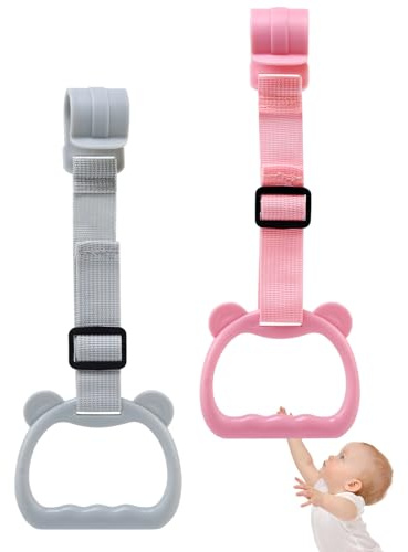 TonStyle Ringe für Kinderbetten, 2 Stück Einstellbar Baby Hand Ringe Griff Abnehmbarer Handringe für Baby Kleinkind für Beinübung Aufstehen Übung in Kinderbetten Reisebetten, Rosa und Grau
