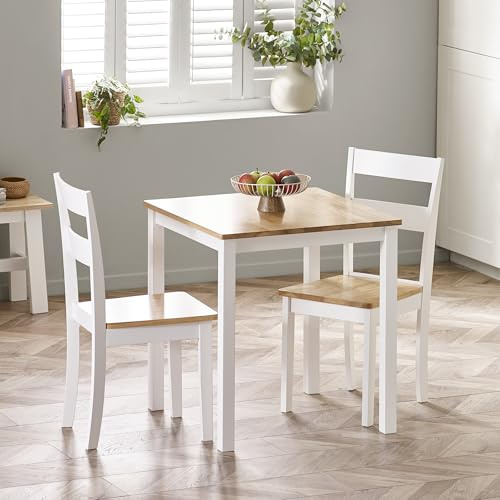 Julian Bowen Linwood White and Oak 69cm Square Dining Table | Traditional Kitchen Table for Dining Room, 69cm Width, Seats up to 4 People