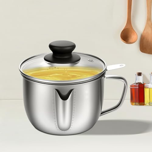 1L Fat Separator Jug Stainless Steel Oil Filter Pot with Mesh Strainer and Lid Multifunctional Bacon Grease Container for Home Kitchen Storing Frying Oil and Cooking Grease