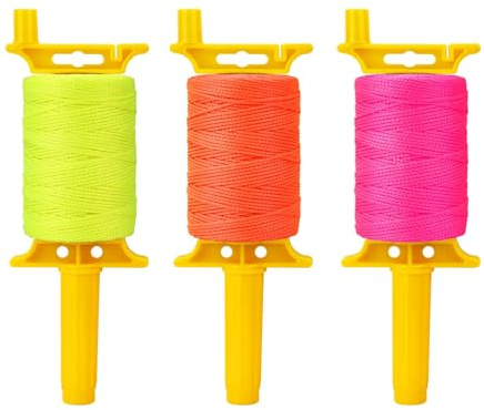 Yitexin Lot de 3 Bobines de Cordon de Maçon Tressée 18 avec Poignée, d’Une Longueur Totale de 45,72 m, Corde Tressée en Nylon, Fil de Maçon pour Jardinage et Maçonnerie (Orange, Rose et Vert)