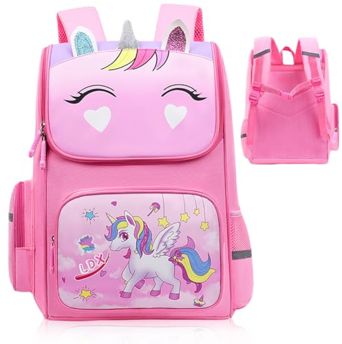 LKNBIF Unicorn Backpack, Kids School Bag, Cartoon School Backpacks, Fashion Pink Bag, Large Capacity Travel Backpack Birthday Gift for Suitable Boys Girls-C