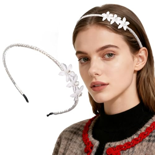 Srotmirw Flower Hair Bands for Women, 1 Pc Elegant Headband with White Diamond for Hair Accessories for Women Girls in Daily Life Festival and Party