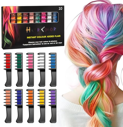 10 Farbe Temporäre Helle Haare Kreide Kamm Set Haarkreide für Mädchen Set Haarkreide Kamm 10 Auswaschbare Farben Geburtstagsgeschenke Halloween Kostüm Cosplay Party Favors für Kinder Erwachsene