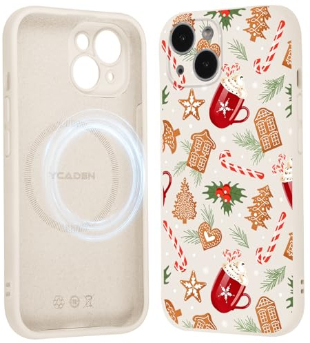 Vxinvnoi für iPhone 15 Weihnachten Magnetisch Hülle für Magsafe, Handyhülle mit Mode Christmas Süßigkeiten Muster Beige Silikon Schutzhülle, Weich Stoßfest Bumper Case für iPhone 15 6,1, 01