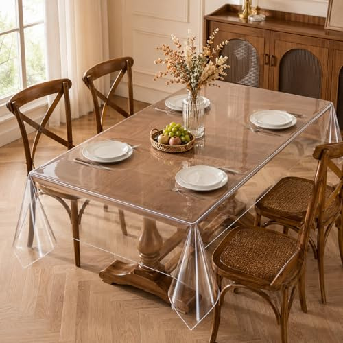 Tischfolie Transparent 220 x 140cm, Abwaschbar Durchsichtige Tischdecke | PVC Tischdecke Transparent Folie Tisch 0.13mm Stark, Wasserdicht Fettdicht Tischschutzfolie
