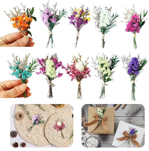 pclapora 10 Pezzi Fiori Secchi, Mini Fiori Secchi Decorativi, Piccoli Mazzi Fiore Secco Set, Bouquet Fiore Secco Naturali per DIY Album, Candele, Resina, Scrapbooking, Regali Buste, Artigianato