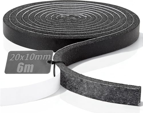TXXATX Dichtungsband Selbstklebend 20mmx10mmx6m Dichtband Selbstklebend | Schaumstoff Klebeband, Vorlegeband Schallschutz, Schaumgummi Schalldämmung, Moosgummi Dichtung für Tür, Fenster