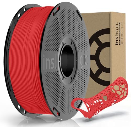 Inslogic Vorgetrocknetes TPU 90A 3D Drucker Filament 1,75 mm, Rot, 1 kg | 90A Shore, Weich & Elastisch, Stoßdämpfend, Verschleißfest, Alterungsbeständig, Vergilbungs- & rissbeständig, für Polster