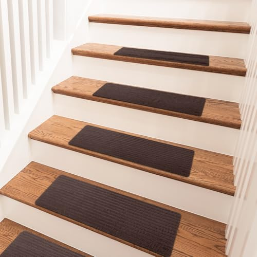 15 Stück Treppenstufen Matten, 55x22cm Stufenmatten Selbstklebend Innen Treppenteppich Stufenmatten Treppen Antirutsch Treppe Zuschneidbar Sicherheit Stufenteppich für Haustiere Kinder Älteste