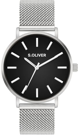 s.Oliver Herrenuhr - 40 mm - analoge Armbanduhr mit Quarzwerk - Mesh- und Lederband - flaches Gehäuse - 3 Zeiger - hoher 3 ATM wasserdicht - Kratzfest