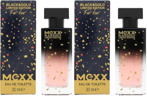 Mexx Black & Gold Limited Edition Woman Eau de Toilette, sinnlich-blumiger Damenduft, 30ml (Packung mit 2)