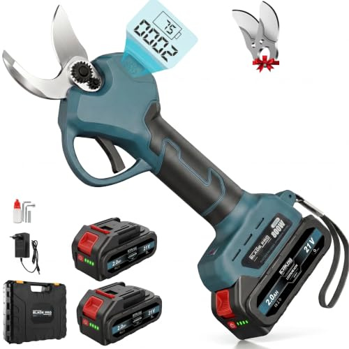 Forbici da Potatura a Batteria 21V, Motore Brushless 800W, Taglio 40mm - Lama SK5, 2 Batterie 2.0Ah Incluse, Display LCD - per Ulivo, Vite e Frutteto - BLADE PRO