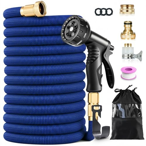 Gartenschlauch Flexibel 15M, Ausziehbare Garten Schlauch mit 10-Funktions-Düse, Leichter Flexibler Wasserschlauch mit 3/4 Zoll und 1/2 Zoll Anschlüssen, 4-Lagigem für Gartenarbeit, Waschen und Gießen