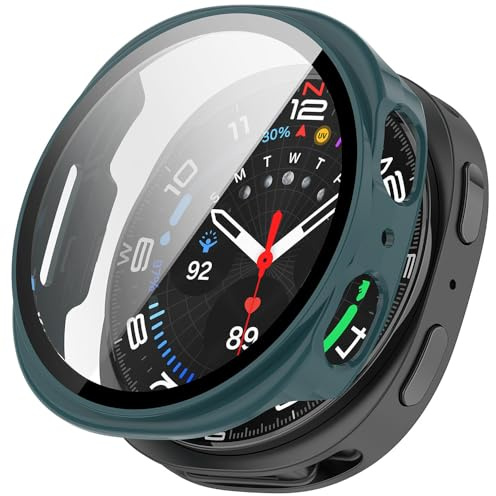 Techsuit für Samsung Galaxy Watch 8 44mm Hülle und Displayschutz mit 360 Grad Vollschutz, Premium Gehärtetes Glas, HD Klarheit, Kratzfest, Defense360 Pro, Tiefes Blaugrün