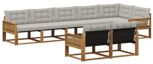 vidaXL Outdoor-Sofagarnitur mit Kissen 8 pcs Natürlich und Hellgrau, Gartenmöbel, modernes Outdoor-Sofa, Robustes Eckset für Terrasse, Lounge und Komfort