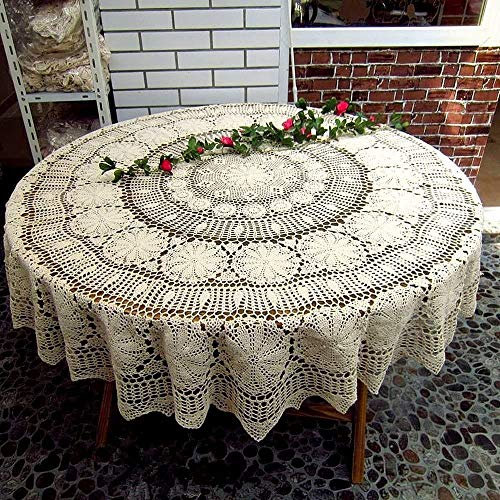 USTIDE Tischdecke, 152,4 cm, weiße Häkel-Baumwolle, Spitze, Spitze, Esstisch, Küche, Heimdekoration