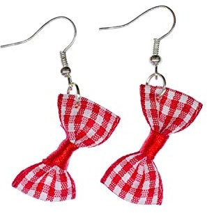 Miniblings Schleife Ohrringe Hänger Schleifchen rot kariert Textil Rockabilly Retro - Handmade Modeschmuck I Ohrhänger Ohrschmuck versilbert