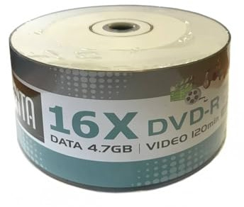 Ritek/Arita DVD-R 16x Discs Data 4.7GB Video 120 Mins White Full Face Inkjet Printable (50 Pack)