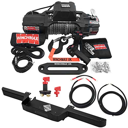 WINCHMAX 13,500lb (6,123kg) SL Series Military Grade 12v Electric Winch. 28m x 11mm Dyneema Synthetic Rope, Competition Hook, Bumper Compatible with Defender.