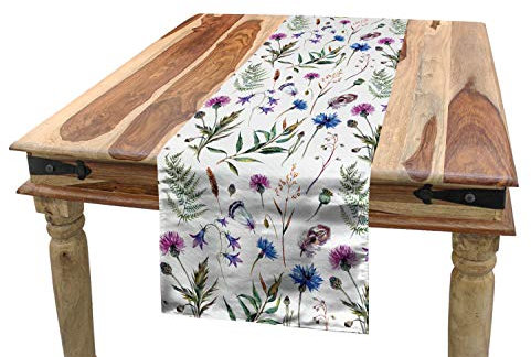 ABAKUHAUS Distel Tischläufer, Sommerblumen, Esszimmer Küche Rechteckiger Dekorativer Tischläufer, 40 x 180 cm, Reseda Grün Kobaltblau