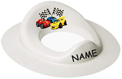 Toilettensitz/Toilettenaufsatz/Sitzverkleinerer - weiß Auto - Rennwagen inkl. Name - Bieco - Standardgröße mit Lehne & Pullerschutz - Verkleinerer to..