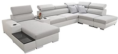 All4All Ecksofa mit Schlaffunktion Ponti 368 cm x 227 cm - Wohnlandschaft U-Form - Schlafsofa mit Bettkasten - XXL Sofa - Groß - Gewebe mit Kunstleder - Linke Seite - Grau/Weiß - Modern 26