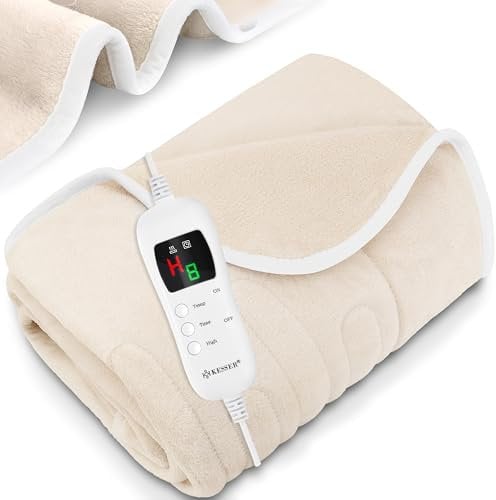 KESSER® Heizdecke aus Plüsch 180x130cm Grau TÜV SÜD GS geprüft | elektrische Wärmedecke mit Timer Abschaltautomatik | Kuscheldecke Decke | 9 Temperaturstufen | waschbar bis 40°C | Digitalanzeige