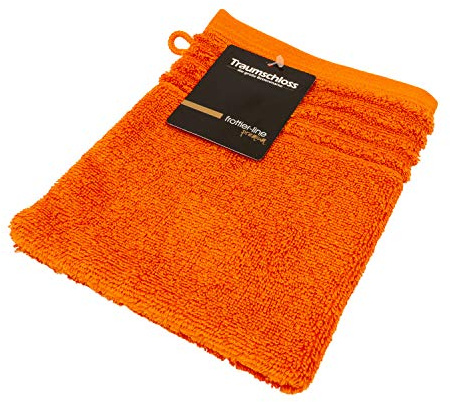 Traumschloss Frottier-Line Premium hautsympathischer Waschhandschuh aus 100% amerikanischer Supima Baumwolle 600g/m², Farbe:orange, Größe:16x21