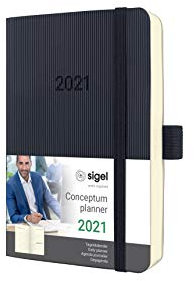 SIGEL C2121 Terminplaner Tageskalender 2021, ca. A6, schwarz, Softcover mit vielen Extras, Conceptum - weitere Modelle