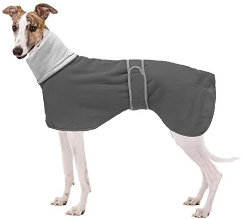 Geyecete Fleece Hundemantel Pullover für Windhunde,Whippet winterjacken Rollkragen Warmes Verstellbaren Winterpullover für hunde, kleidung Speziell für Greyhounds Lurcher und Whippets-Grau-XL