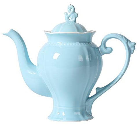 Fine Porcelain Light Blue English Teapot, Coffee Pot, Victoria Style, Light Weight, 37 oz