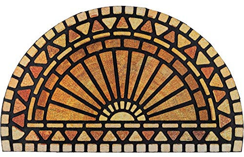 CHICHIC Semicircle Welcome Mat, 18 x 30 Inch, Brown, Heavy Duty Non Slip Rubber Back, Low Profile, Winter
