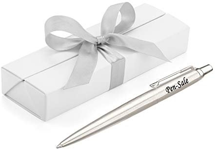 Personalised Engraved Parker Jotter Stainless Steel Ballpoint Pen in a White Box with Silver Ribbon, Black Ink, Custom Gifts for Christmas - Enter Your Custom Engraving