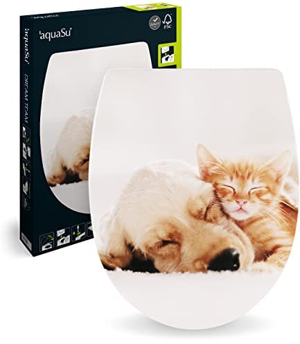aquaSu® WC-Sitz mit Absenkautomatik, Dekor Dream Team, Thermoplast Toilettensitz, Top-Fix Befestigung von oben, abnehmbar, Kunststoff-Scharnier, WC-Deckel, ovale Standard O-Form universal, 40728 1