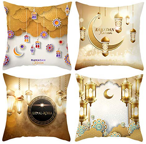 HOSTECCO Ramadan Dekokissenbezüge, 4 Stück, bunt, dekorativ, muslimisch, Sofa, Couch, Dekoration, 45,7 x 45,7 cm