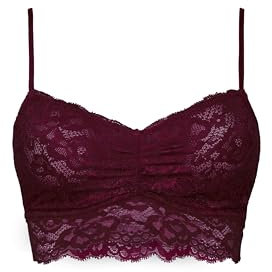 Snocks Spitzen BH - Damen Bustier Spitze, Ohne Bügel, Verstellbare Träger, Elastischer Bund - Angenehm Weiche Material, Sinnliches Design - Gr. M - Farbe Weinrot