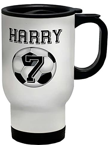 Shopagift Personalised Name and Number with Football - Black Travel Mug Cup