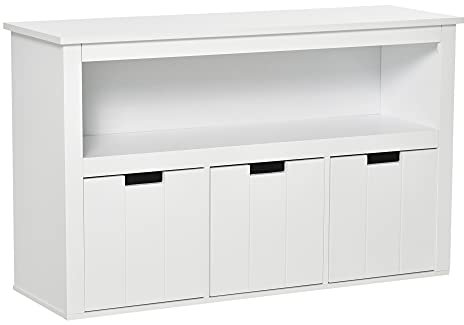 HOMCOM Aparador de Salón con 3 Cajones Extraíbles y Estantes Abiertos para Libros Juguetes Armario Auxiliar de Almacenamiento para Dormitorio Cocina 102x33x61,5 cm Blanco