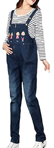 Chahuer Donne Incinte Jeans Tute Autunno Inverno Nuova maternità Peluche in Pile Tracolla Regolabile Salopette Salopette Jeans Blu L