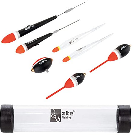 Zite Fishing Forellen-Posen Sortiment 7-TLG – Angelposen Forellen-Angeln mit Posen-Rohr – Durchlauf-Pose Forellen-Ei Kristall-Posen