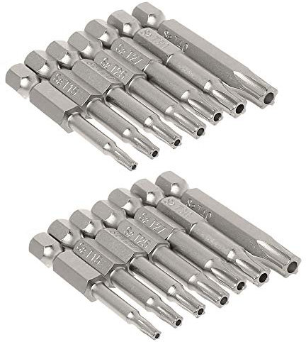 Mesee 2 Jeux 7pcs Embouts de Tournevis Magnétiques à Tête Étoilée de Tige Hexagonale 6.35mm Bit Set Embouts Tournevis Sécurité Torx à 5 Pointes Inviolable en S2 Acier T10-T40 Tournevis Bits de 50 mm