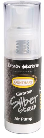 Günthart BackDecor Silberstaub Glimmer Pumpspray mit Glitzereffekt, essbarer glänzender Silberstaub Glitzer, 1er Pack (1 x 10 g)