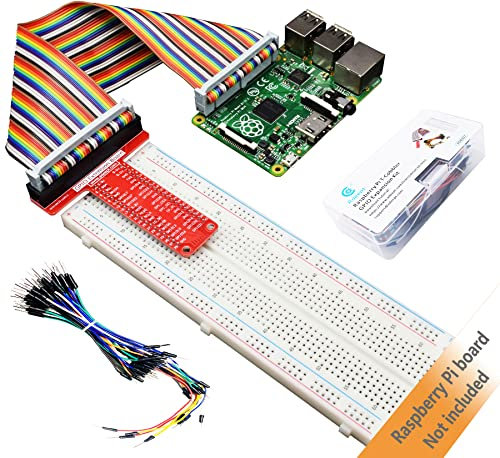 Adeept GPIO Erweiterungsset für Raspberry Pi T-Type GPIO Breakout Erweiterungsplatine + 830 Punkte lötfreie Steckplatine + 40-poliges Regenbogen-Flachbandkabel