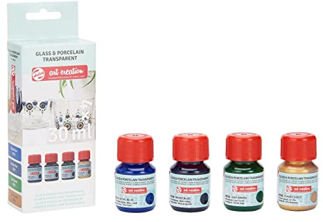 Talens Art Creation Glass & Porcelain Transparent Paint Set of 4 Colors | Blue, Indigo, Green & Gold
