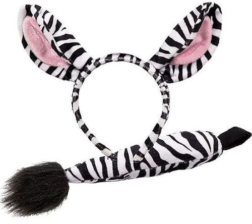 Zebra-Set (Ohren und Schwanz) Kinder Erwachsene Safari Tier Haarband Zubehör Weltbuchtag Kostüm