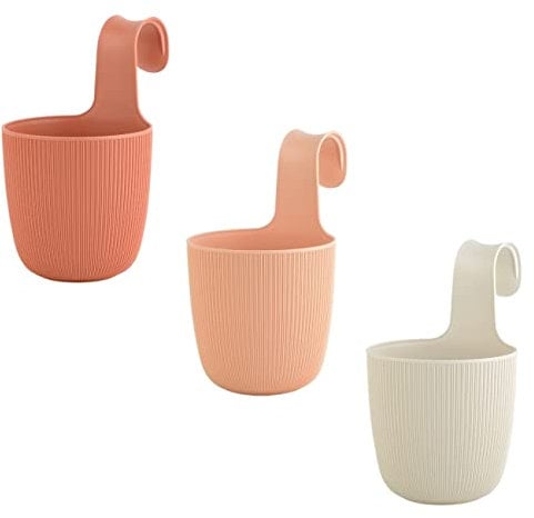 ENGELLAND 3 x Blumentopf zum Hängen, integriertes Drainagesystem, Farbmix: Terrakotta, Apricot, Beige, Ø 15 cm, Pflanztopf-Kübel, Hängetopf, widerstandsfähig, rund, wetterfest, Kunststoff